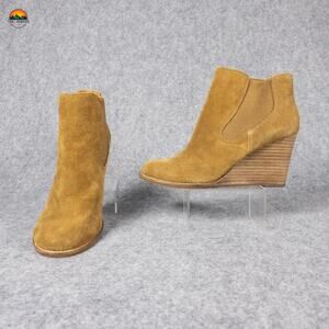 Lucky Brand Yamka Chelsea Booties Brown Suede Wedges Pull-On Women's 6M